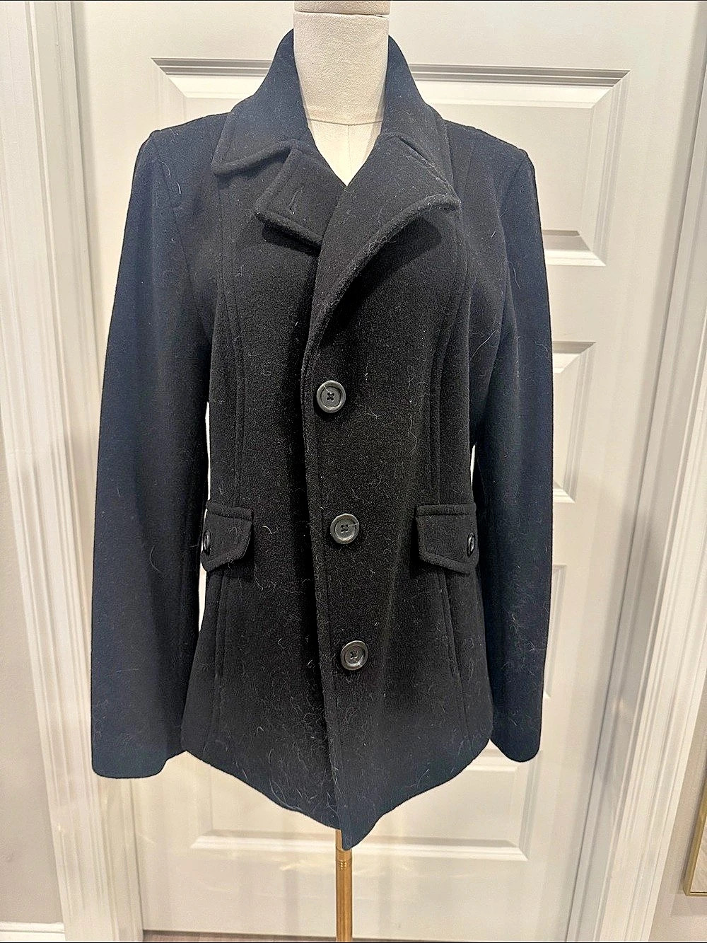 croft & barrow Women's Wool Pea Coat in Black
